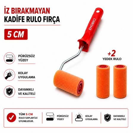 İz Bırakmayan Kadife Rulo Fırça 5cm +2 Yedekli