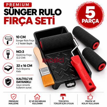 Ehobici Premium Sünger Rulo Fırça Seti 5 Parça