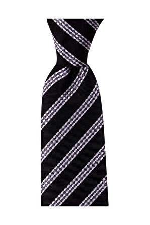 Siyah Beyaz Çizgili 8 Cm Genişliğinde Kravat
