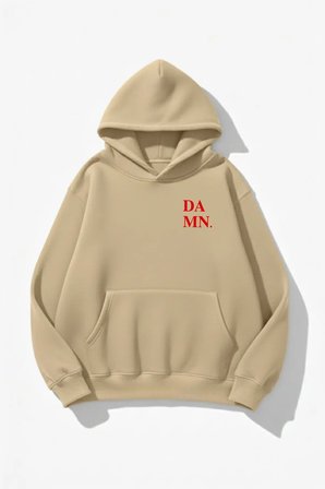 Unisex Yumuşak Dokulu Damn. Baskılı Tasarım Oversize 3 İplik Hoodie Sweatshirt