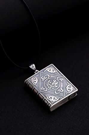 Erkek Gümüş Kolye - Orta Boy Gümüş Allah Ve Muhammed Yazılı Kitap Model Muska Haznesi Cevşen