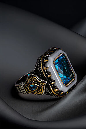 Erkek Zirkon Ve Taşlı Yanı Damla Model 925 Ayar Gümüş Yüzük