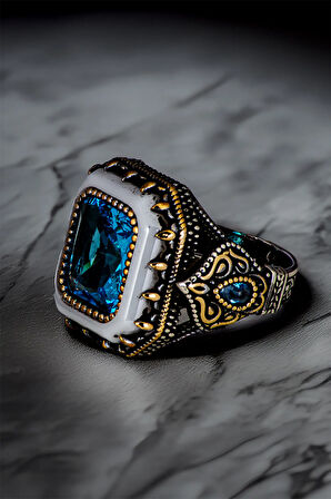 Erkek Zirkon Ve Taşlı Yanı Damla Model 925 Ayar Gümüş Yüzük