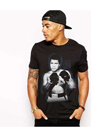 Muhammed Ali Boks Baskılı Siyah Erkek Tshirt