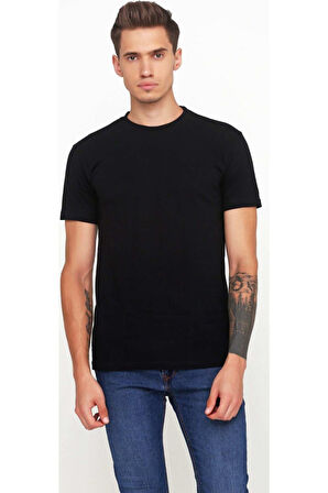 Baskısız Düz Sade Siyah Erkek Örme Tshirt