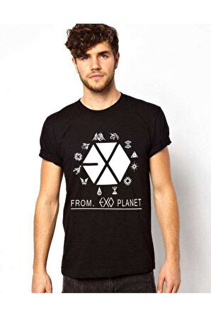 Tshirthane K-pop Exo Baskılı Siyah Erkek Dar Kesim Slim Fit t-shirt
