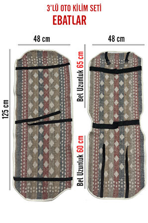 Oto Koltuk Kılıf Kilim 3 Parça Set Terletmez Jüt İplik Dokuma Universal