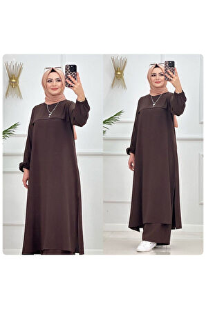 2'Li Kadın Tunikli Pantolon Takımı, Bilek Boy Elbise Tunik Pantolon