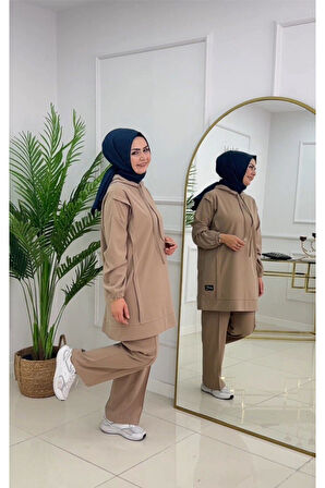Kadın 2'li Tunik Pantolon Takım, Kapüşonlu Sweat Tunik,Pantolon Set