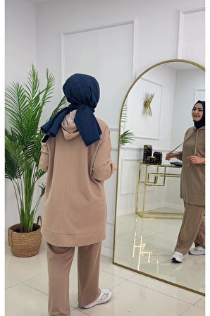 Kadın 2'li Tunik Pantolon Takım, Kapüşonlu Sweat Tunik,Pantolon Set