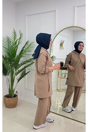 Kadın 2'li Tunik Pantolon Takım, Kapüşonlu Sweat Tunik,Pantolon Set
