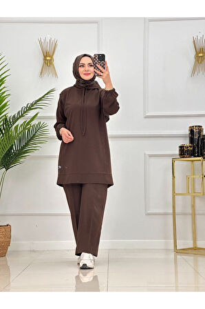Kadın 2'li Tunik Pantolon Takım, Kapüşonlu Sweat Tunik,Pantolon Set