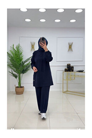 Kadın 2'li Tunik Pantolon Takım, Kapüşonlu Sweat Tunik,Pantolon Set