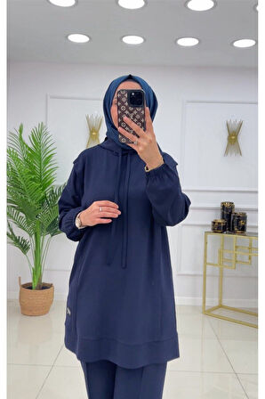 Kadın 2'li Tunik Pantolon Takım, Kapüşonlu Sweat Tunik,Pantolon Set