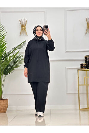 Kadın 2'li Tunik Pantolon Takım, Kapüşonlu Sweat Tunik,Pantolon Set