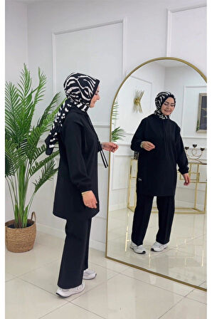 Kadın 2'li Tunik Pantolon Takım, Kapüşonlu Sweat Tunik,Pantolon Set