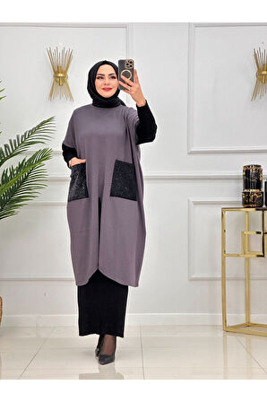 Kadın Tesettür Triko Panço/Tunik