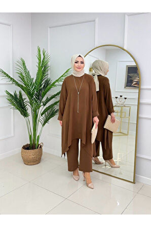 Kadın Tesettür 2'Li Takım Asimetrik Kesim Tunik & Pantolon Takımı