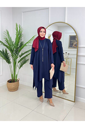 Kadın Tesettür 2'Li Takım Asimetrik Kesim Tunik & Pantolon Takımı