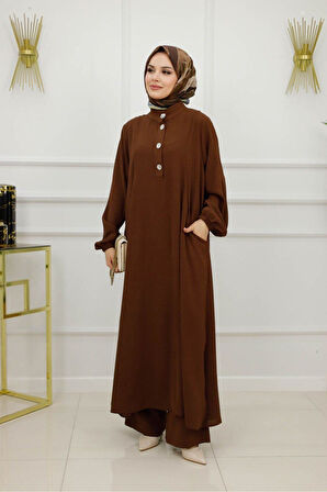 Kadın Tesettür 2'Li Takım Yazlık Aerobin Kumaş Tunik & Pantolon