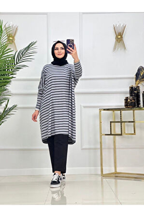 Kadın Tesettür Çizgili Tunik