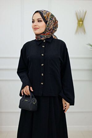 Kadın Tesettür 2'Li Takım Keten Gömlek & Etek