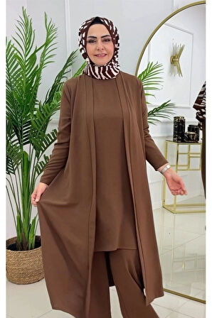 Kadın Tesettür 3'Lü Takım, İçlik Tunik & Pantolon & Abaya