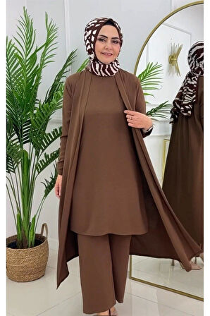 Kadın Tesettür 3'Lü Takım, İçlik Tunik & Pantolon & Abaya