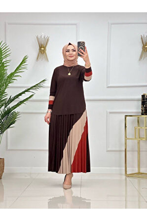 Kadın Tesettür 2'Li Takım Bluzlu Piliseli Etekli Takım