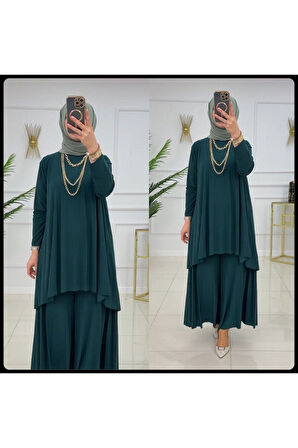 Kadın Tesettür 2'Li Takım Asimetrik Tunik & Pantolon Takımı