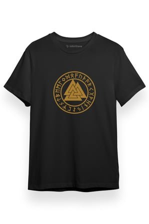 Vikings Valknur Runes Siyah Kısa kol Erkek Tshirt