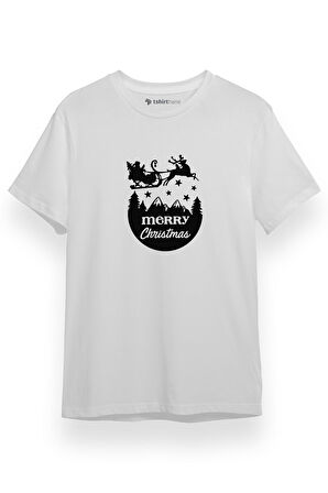 Merry Christmas Sleigh Beyaz Kısa kol Erkek Tshirt