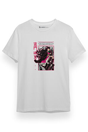 Demon Slayer Anime Nezuko Poster Beyaz Kısa kol Erkek Tshirt