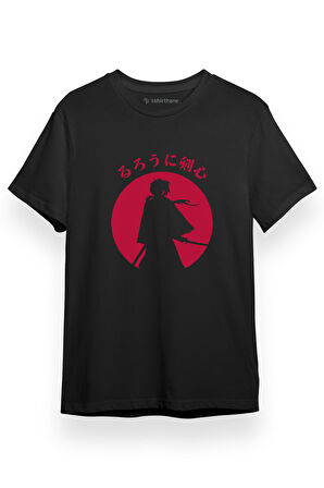 Rurouni Kenshin Silhouette Siyah Kısa kol Erkek Tshirt