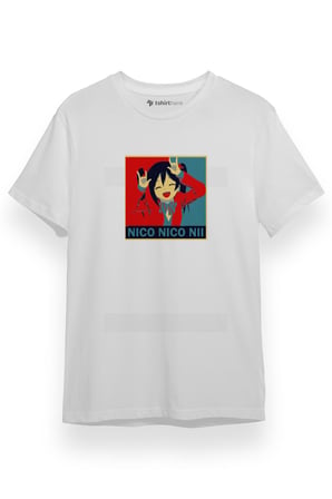 Love Live Anime Nico Nico Red Poster Beyaz Kısa kol Erkek Tshirt
