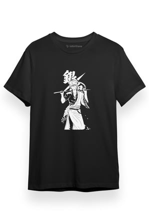 Gintama Anime Gintoki Black White Siyah Kısa kol Erkek Tshirt