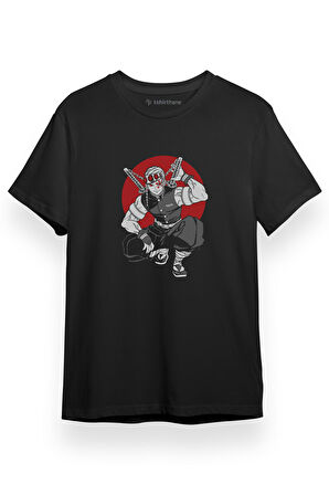 Demon Slayer Anime Tengen Red Circle Siyah Kısa kol Erkek Tshirt