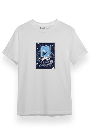 Violet Evergarden Anime Blue Poster Beyaz Kısa kol Erkek Tshirt