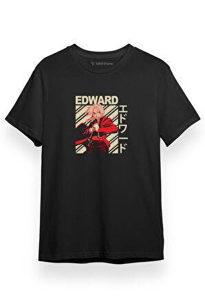 Fullmetal Alchemist Anime  Edward Poster Siyah Kısa kol Erkek Tshirt