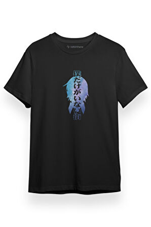 Erased Anime Blue Art Siyah Kısa kol Erkek Tshirt