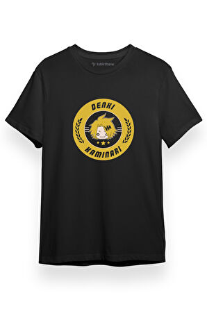 My Hero Academi Anime Denki Kaminari Minimal Logo Siyah Kısa kol Erkek Tshirt