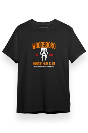 Scream Woodsboro Horror Film Club Siyah Kısa kol Erkek Tshirt