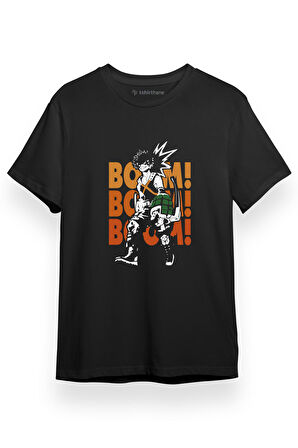 My Hero Academia Anime Bakugou Boom Boom Boom Siyah Kısa kol Erkek Tshirt