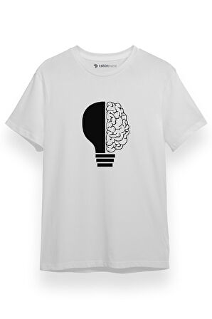 Lightbulb & Brain Beyaz Kısa kol Erkek Tshirt