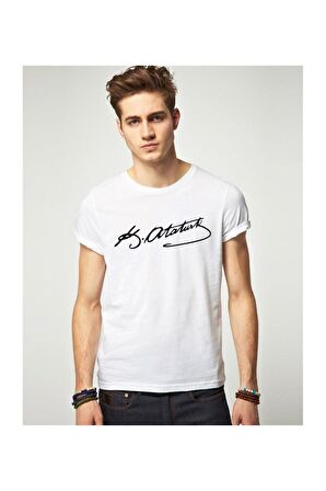 Siyah Beyaz K.Atatürk İmza BeyazTshirt
