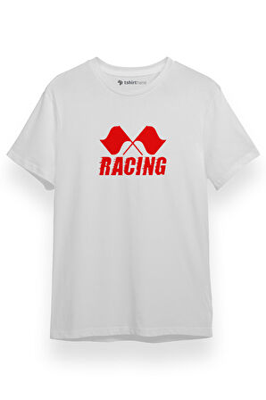 Racing Flag Beyaz Kısa kol Erkek Tshirt