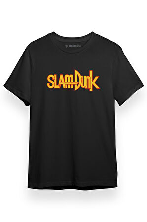 Slam Dunk Letter Logo Siyah Kısa kol Erkek Tshirt