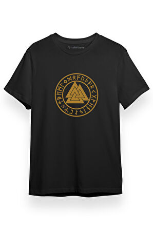 Vikings Valknur Runes Siyah Kısa kol Erkek Tshirt