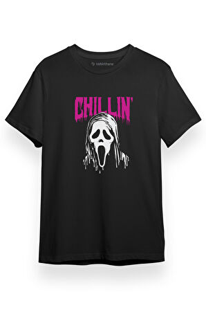 Scream Ghost Face Chillin Siyah Kısa kol Erkek Tshirt