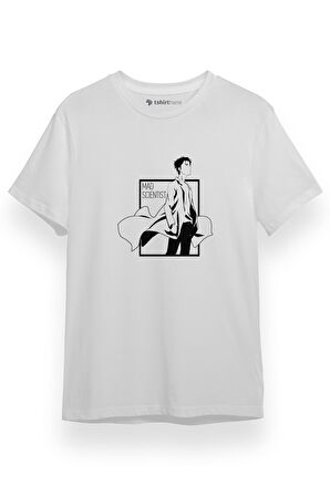 Steins Gate Rintarou Mad Scientist Beyaz Kısa kol Erkek Tshirt